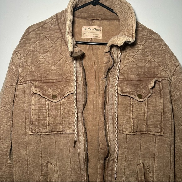 We The Free People Luna Cozy Lagenlook Quilted Puffer Neutral Bomber Jacket S - Picture 5 of 15